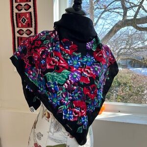 Albert Nipon Black Floral Scarf